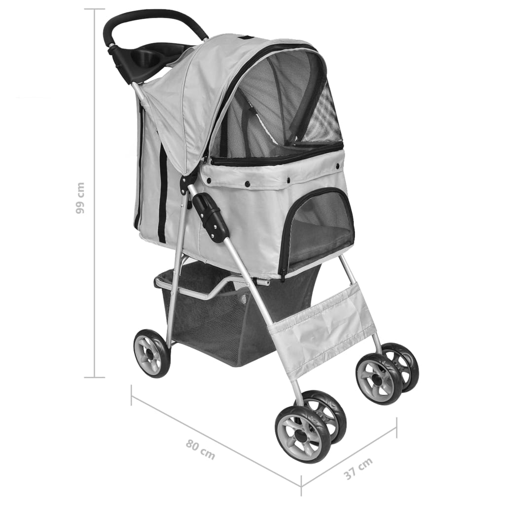 NNEVL Folding Pet Stroller Dog/Cat Travel Carrier Grey