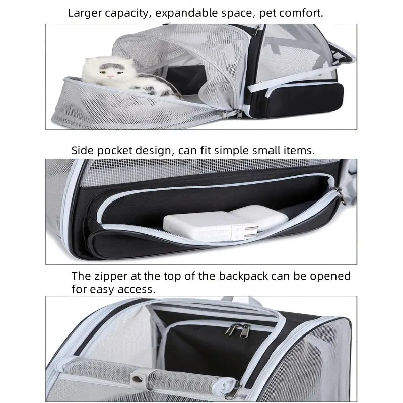 Expandable Cat Backpack Carrier with 3-Sided Mesh